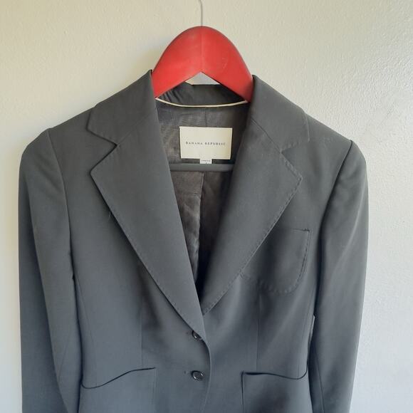 Banana Republic Wool Blend Stretch Blazer Black Sz 4 Two Button Tailored Jacket - Picture 3 of 10
